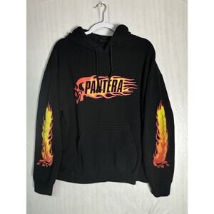 Vintage 2003 Pantera Black Skull Flames Hoodie Heavy Metal Band Merch Sz Large